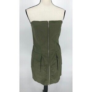 Honey Peach Green 100% Cotton Mini Dress Sz‎ S | Cargo Pockets & Full Zipper
